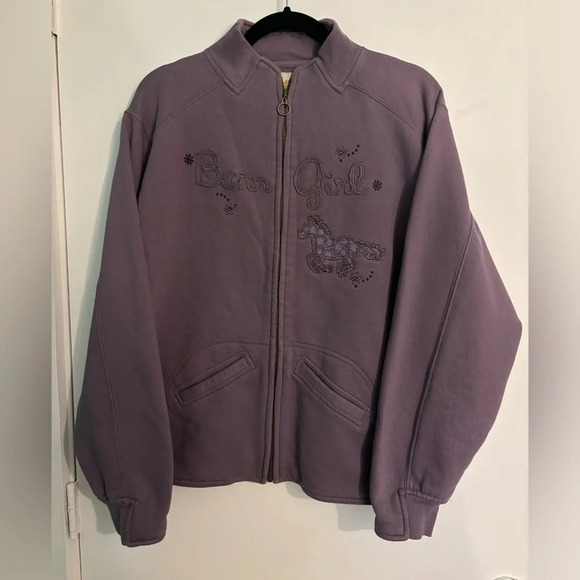 Artisans Inc. Womens Barn Girl Embroidered Full‎ Zip Sweatshirt Purple 2 Pockets - Picture 1 of 8